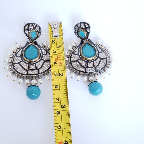 Blue Turquoise Faceted Statement Earrings ~ NWOT - Picture 4 of 7